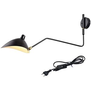 Vintage Industriële Lamp Zwenkarm Wandlamp Verstelbare Lange Arm Wandlamp Binnen, E27 Fitting Metalen Lampenkap Zwarte…