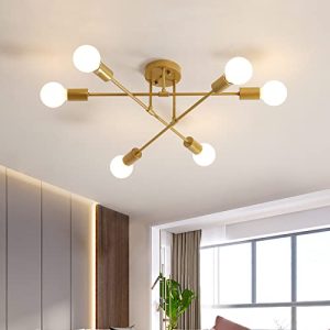 Vintage plafondlamp, 6 fittingen, retro plafondlamp, 6 x E27-fitting, design, moderne kroonluchter, metaal, industriële…
