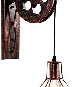 Vintage Industriële Rustieke Rode Muur Blaker Loft Katrol Wiel Lamp Lichtpunt met Draad Kooi Schaduw voor Pub…