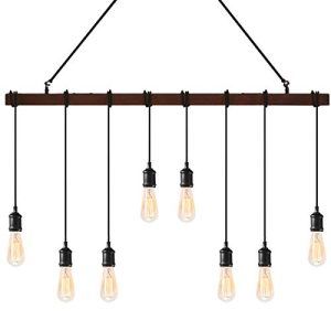 COSTWAY Pendellamp, 8-licht hanglamp houten geschilderde balk lineaire eiland kroonluchter met verstelbare hoogte…