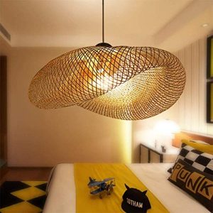 Vintage hanglamp E27, kroonluchter, retro, industriële hanglamp, natuurlijk bamboe, geweven, in hoogte verstelbaar, lamp…
